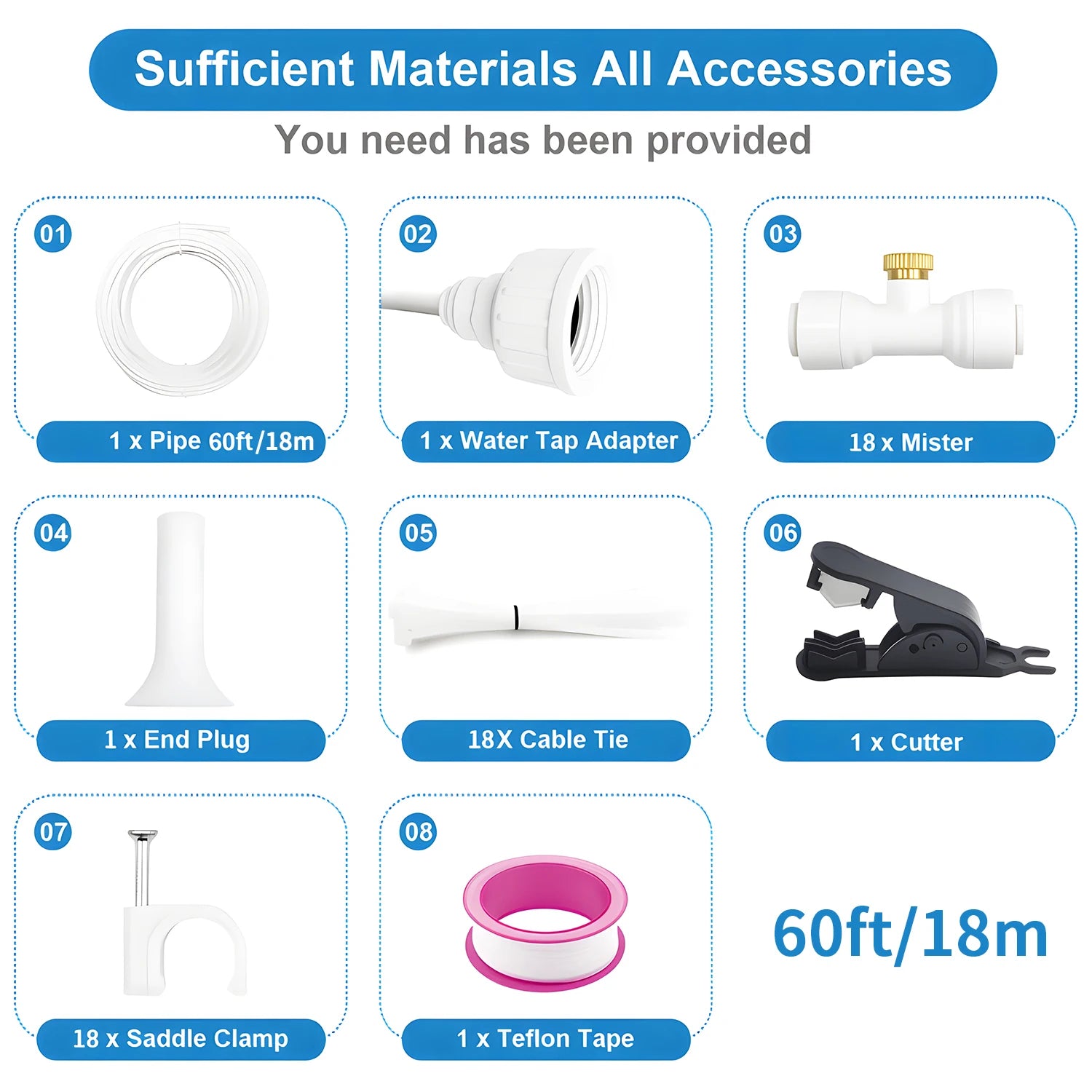 Misting Systems White, Outdoor Misting System for Cooling, Mist hose + a Brass Adapter(3/4"), Umbrella, Canopy, Backyard, White Peaceful Pleasures Health and Wellness 60FT