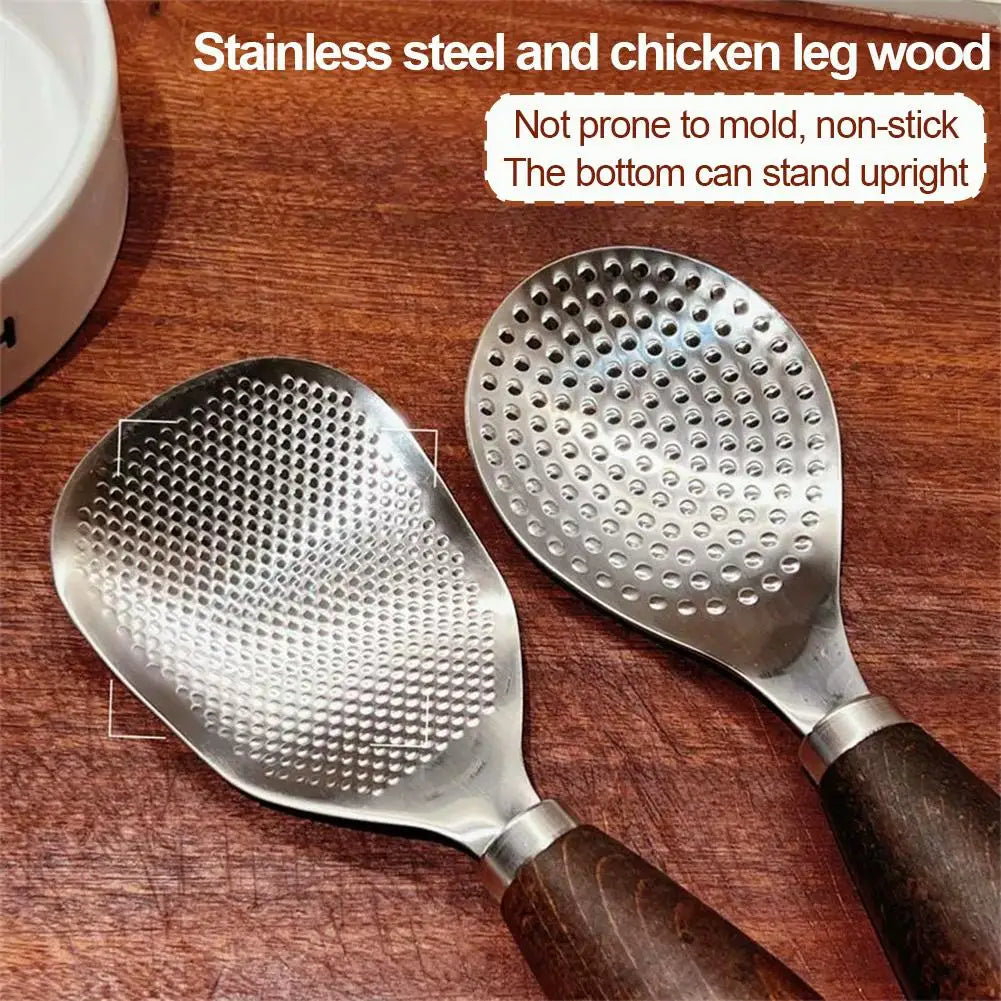 304 Stainless Steel Rice Spoon Vertical Wooden Handle Rice Shovel Household Kitchen Spoon Rice Spoon Practical Kitchen Tools New Peaceful Pleasures Health and Wellness