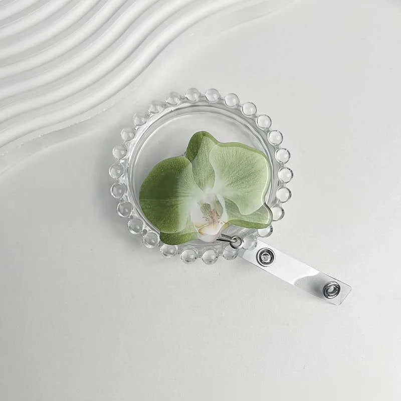 Flower Acrylic Bag Charm | Alligator Clip Retractable ID Holder