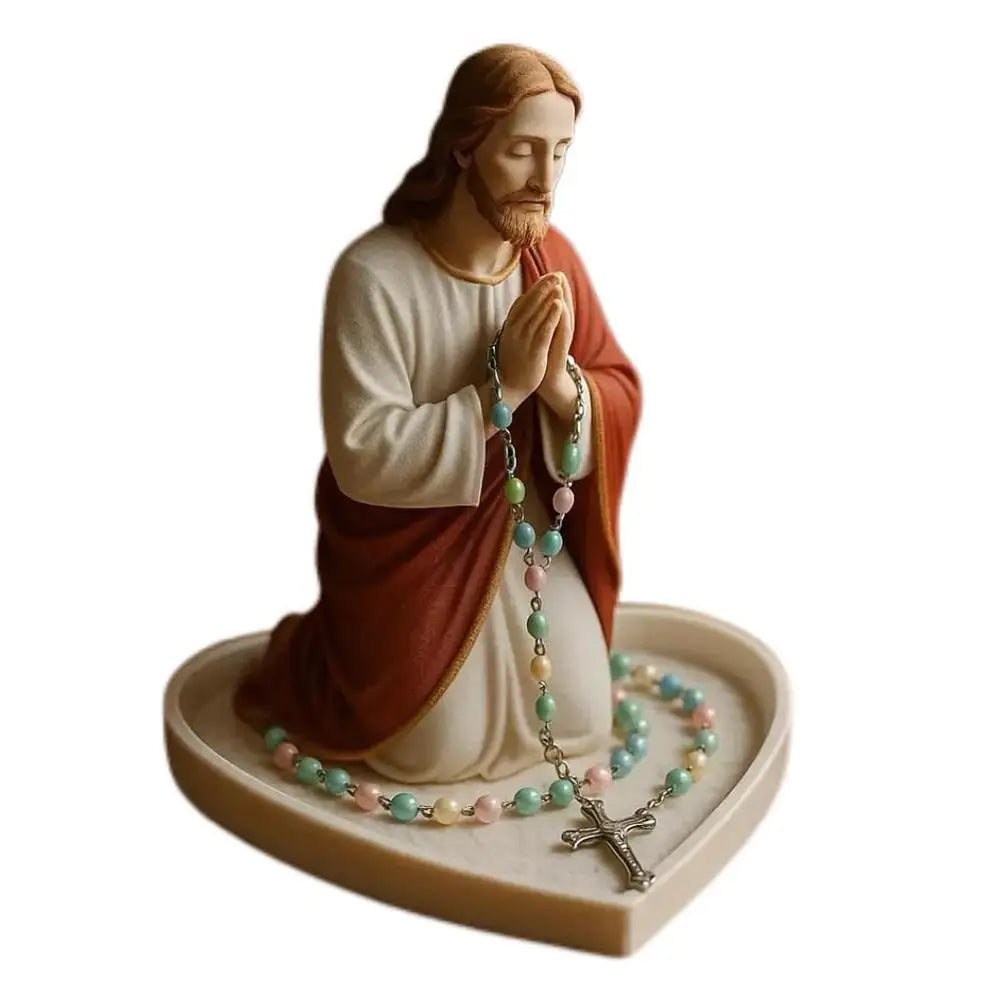 Virgin Mary Resin Rosary Holder Statue | Prayer Bead Tray