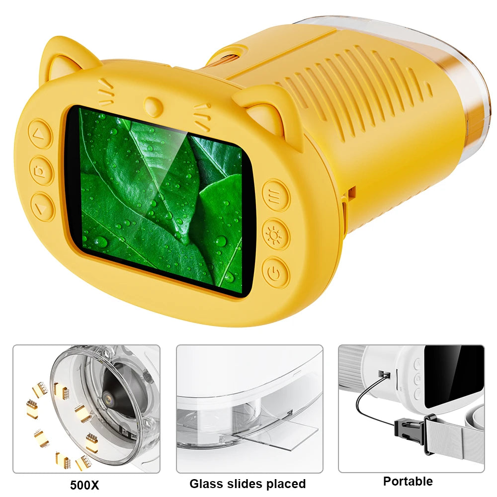 Kids Microscope 500x Science and Education Handheld Microscope 2.4-Inch Pocket USB Microscope Birthday Gifts For Boys And Girls Peaceful Pleasures Health and Wellness Orange