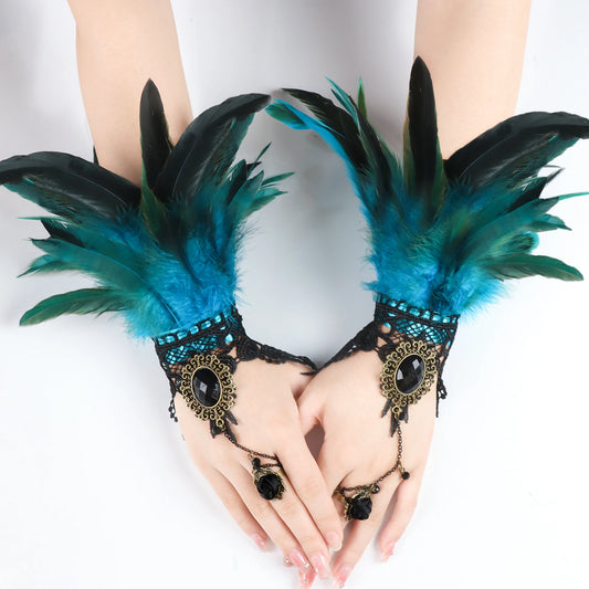 Lace Feather Wrist Cuffs Rave Gloves Steampunk Gothic Glove Sleeve Peaceful Pleasures Health and Wellness