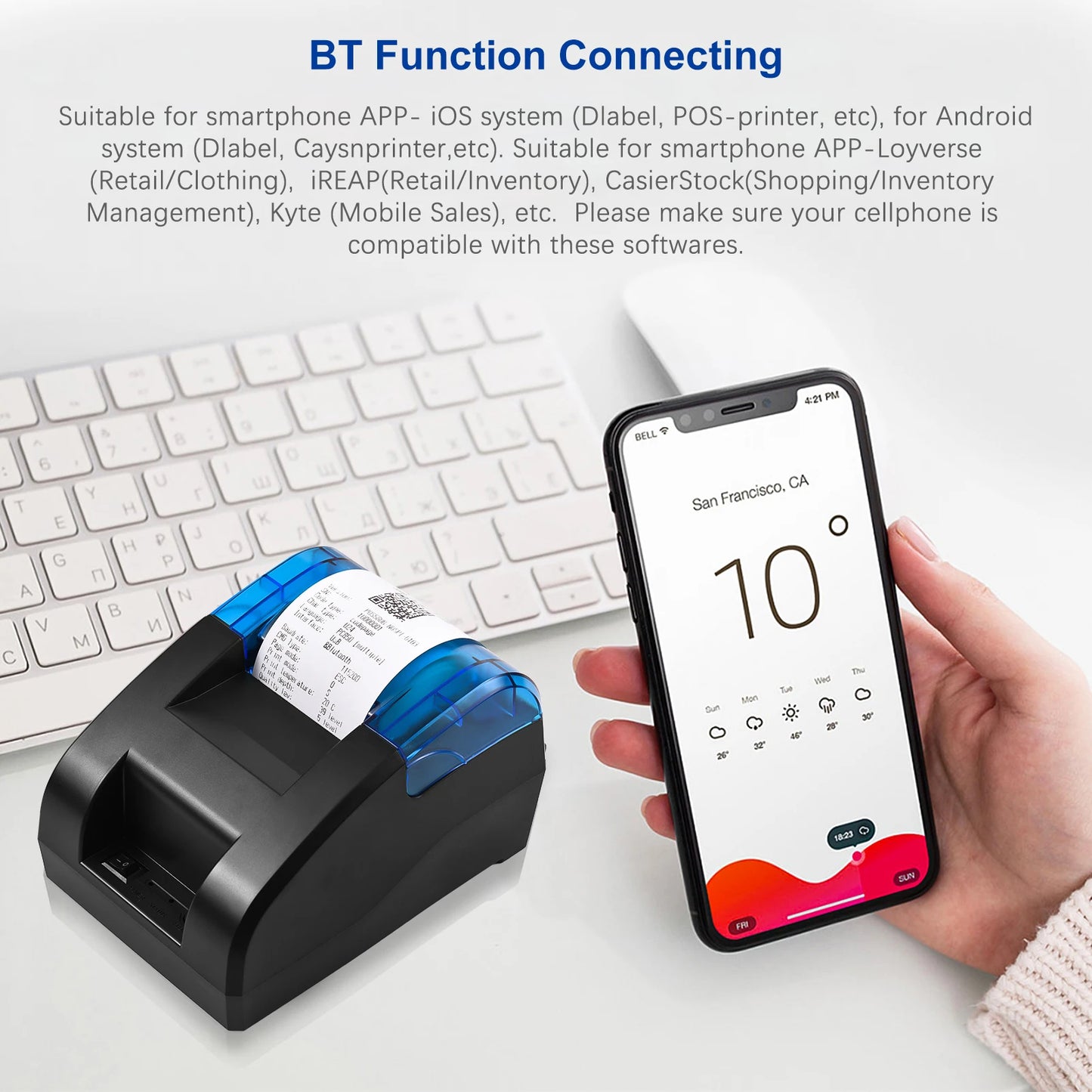 58mm USB Bluetooth Thermal Receipt Printer – Barcode & Logo