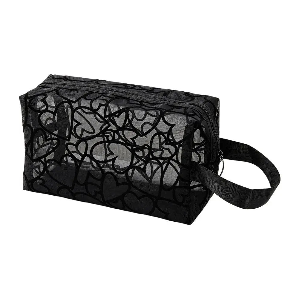 Black Nylon Mesh Cosmetic Bag Transparent Makeup Pouch Travel Toiletry Organizer Multifunction Zipper Storage Bag For Women Peaceful Pleasures Health and Wellness E