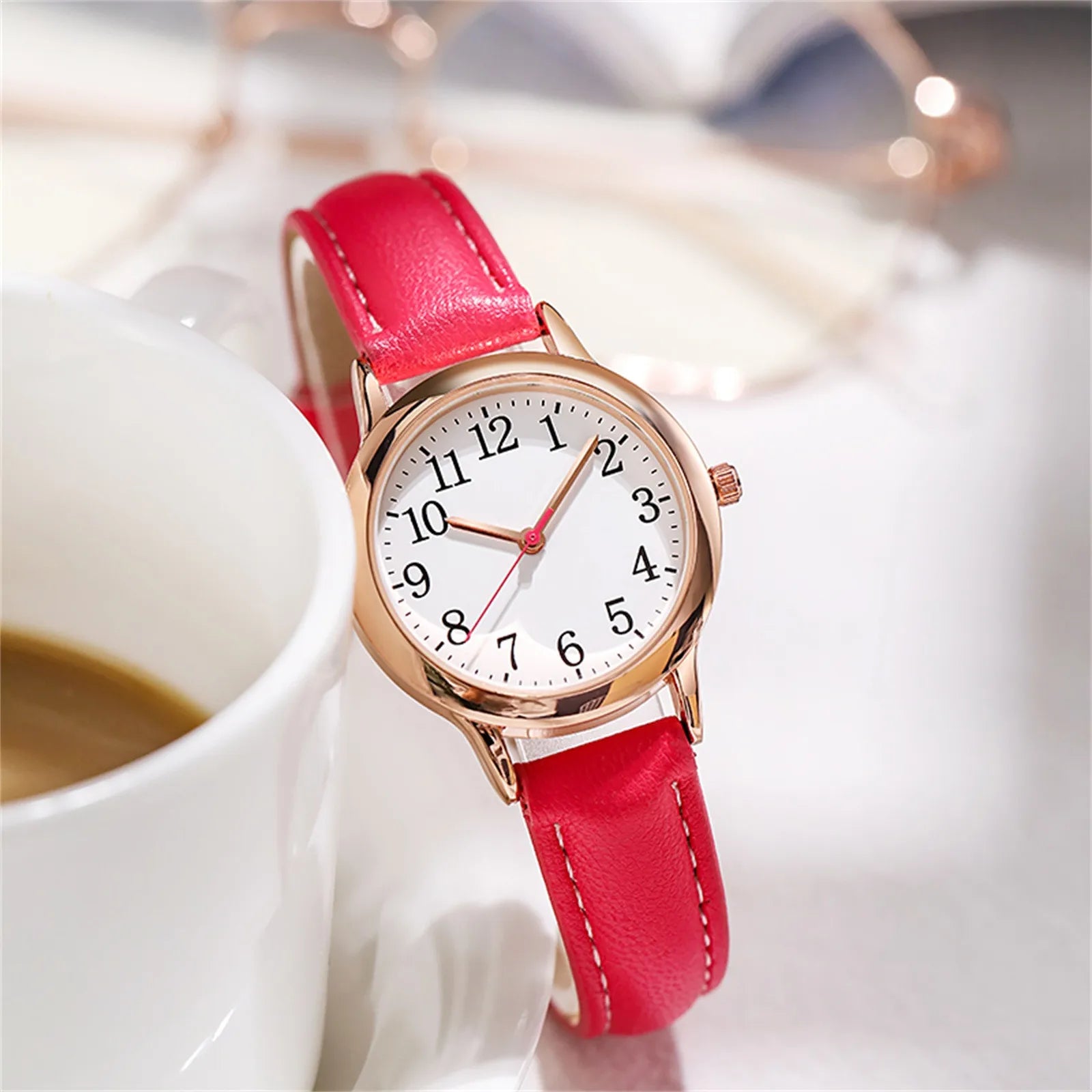 Japan Movement Women Quartz Fine Watch Easy To Read Arabic Numerals Simple-Dial Peaceful Pleasures Health and Wellness