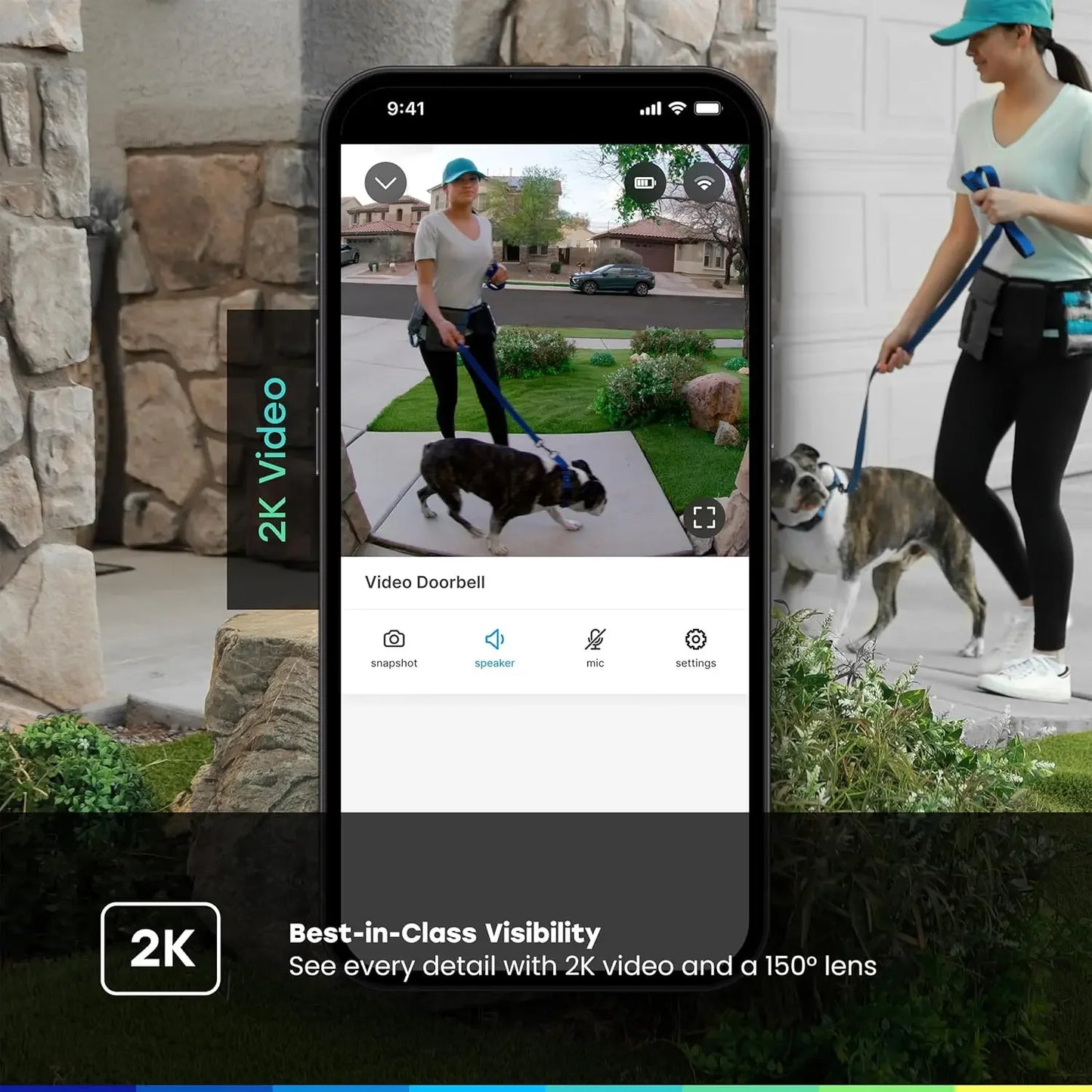 2K Video Doorbell with Color Night Vision, Motion Detection, 150° Wide View, Battery/Wired Installation Peaceful Pleasures Health and Wellness