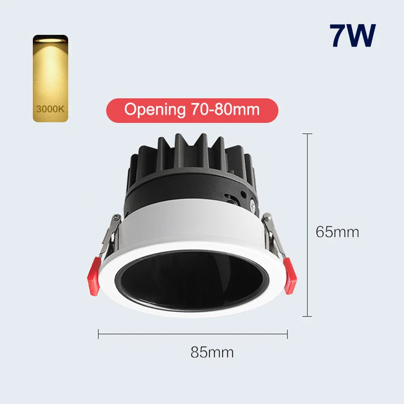 Recessed COB LED Downlight 7W 10W 12W | Aluminum Ceiling Spot