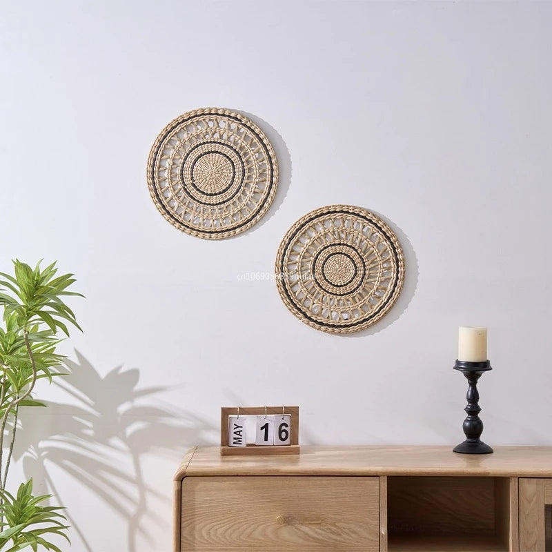 1pcs Woven Straw Wall Decorations and Hanging Ornaments, Round MATS,Coasters,Straw MATS,Draining MATS,Wall Decorations Peaceful Pleasures Health and Wellness