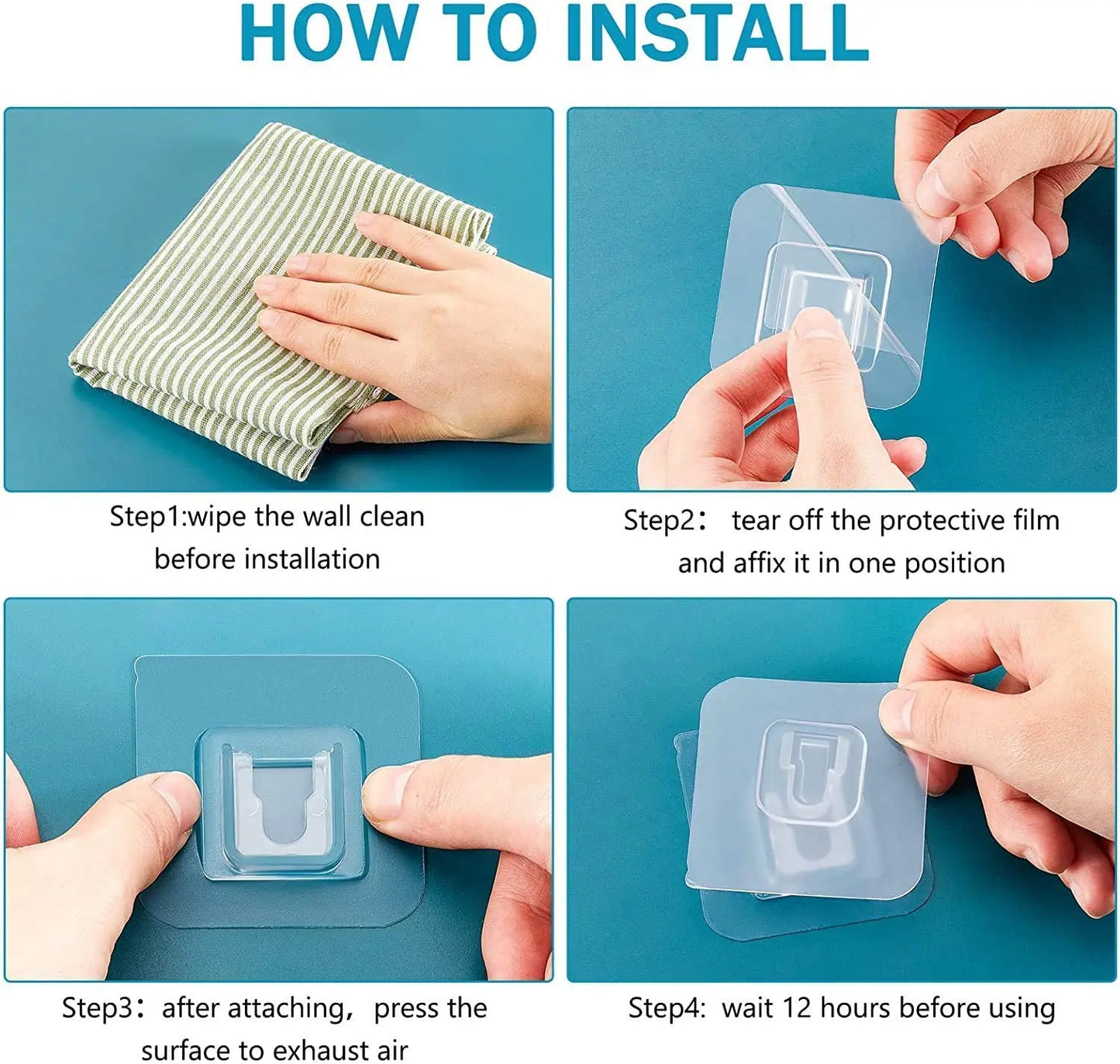 10-Pair Transparent Double-Sided Adhesive Wall Hooks No-Drill