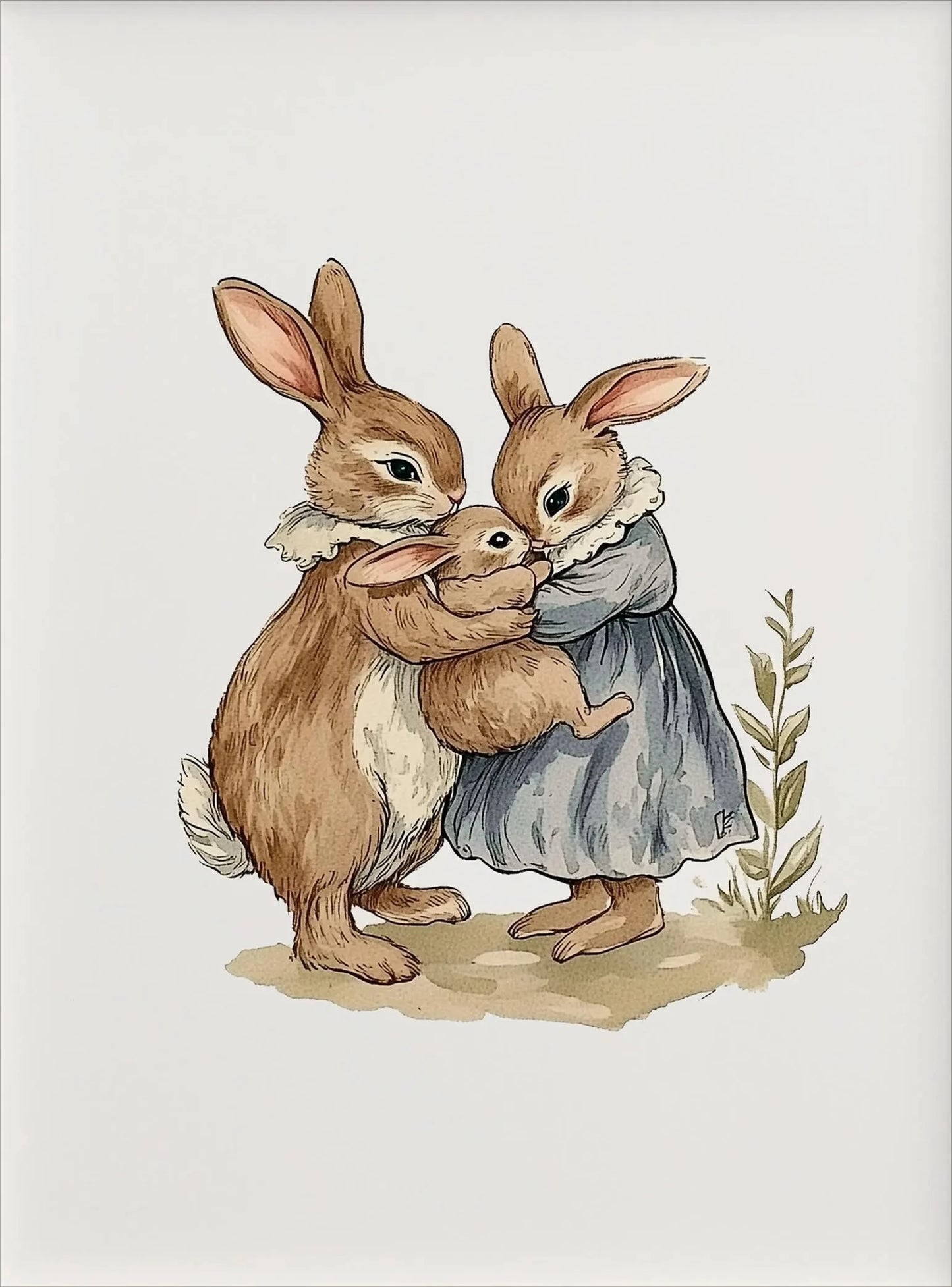 Cartoon Mom & Bunny Nursery Canvas Wall Art | Unframed Print