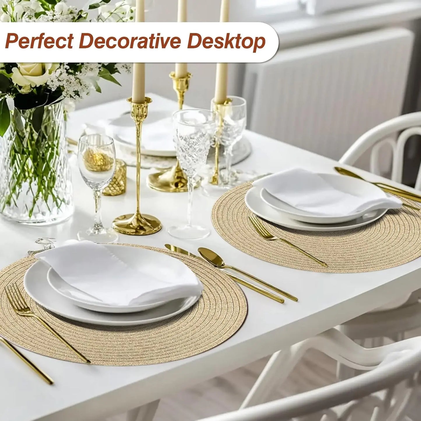 Round Placemats and Coasters Set of 6 Christmas Placemats Washable Placemats 34/38cm Woven Placemats Christmas Round Placemats Peaceful Pleasures Health and Wellness