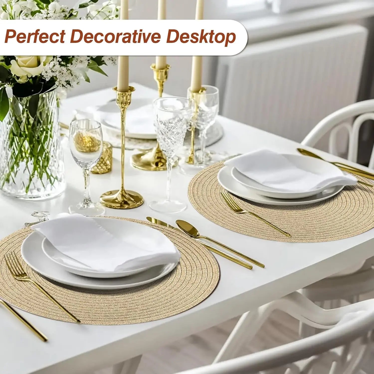 Round Placemats and Coasters Set of 6 Christmas Placemats Washable Placemats 34/38cm Woven Placemats Christmas Round Placemats Peaceful Pleasures Health and Wellness