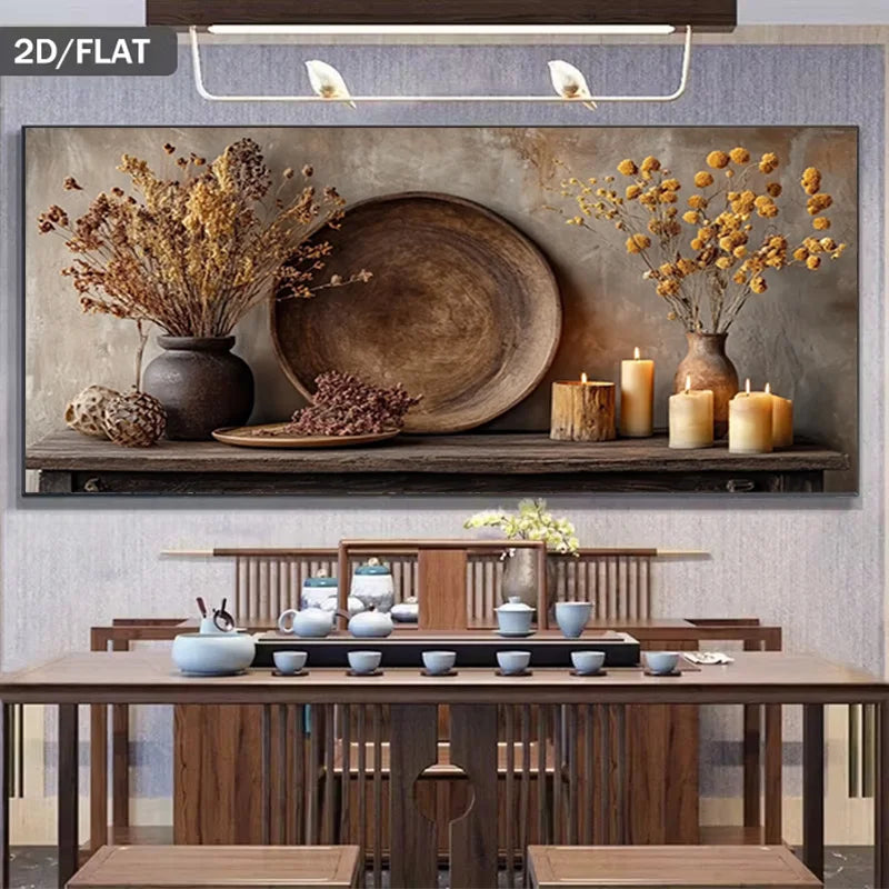 2D Flat, A Modern Abstract Vintage Vase Plant Canvas Art, No Framed Wall Decoration Suitable for Living Rooms and Bedrooms, Feat Peaceful Pleasures Health and Wellness 80x160cm No Frame ZLH10450