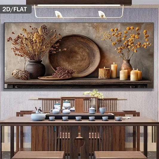 2D Flat, A Modern Abstract Vintage Vase Plant Canvas Art, No Framed Wall Decoration Suitable for Living Rooms and Bedrooms, Feat Peaceful Pleasures Health and Wellness 80x160cm No Frame ZLH10450