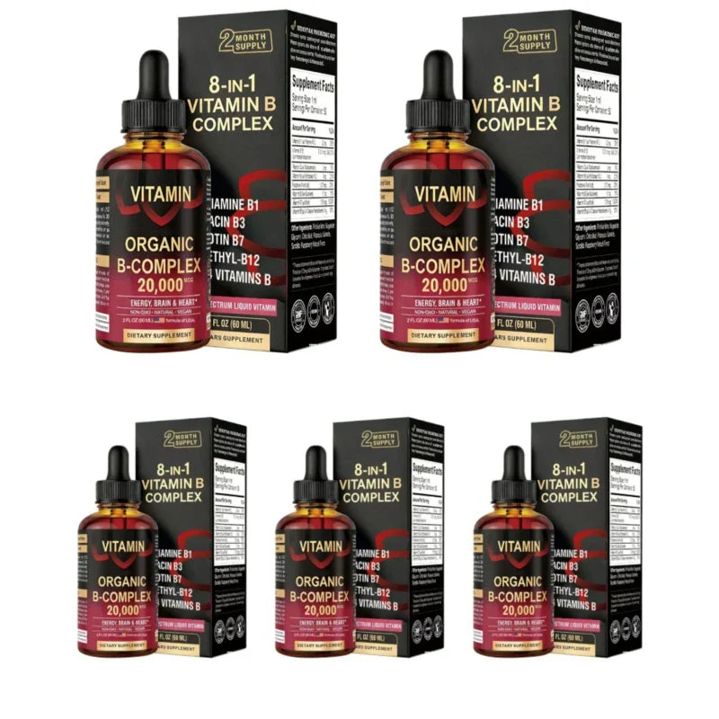 8-in-1 Organic Vitamin B Complex Liquid Drops | B12 Biotin 60mL