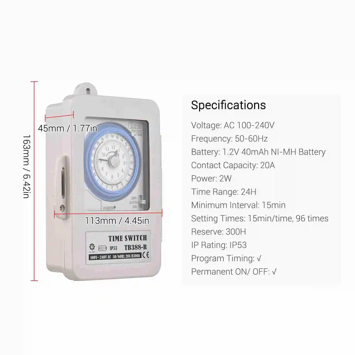 Mechanical 24 Hours Timer Switch IP53 Rating Programmable Electrical Timer Switch Box AC 100-240V 15 Minutes Interval 96 Times Peaceful Pleasures Health and Wellness