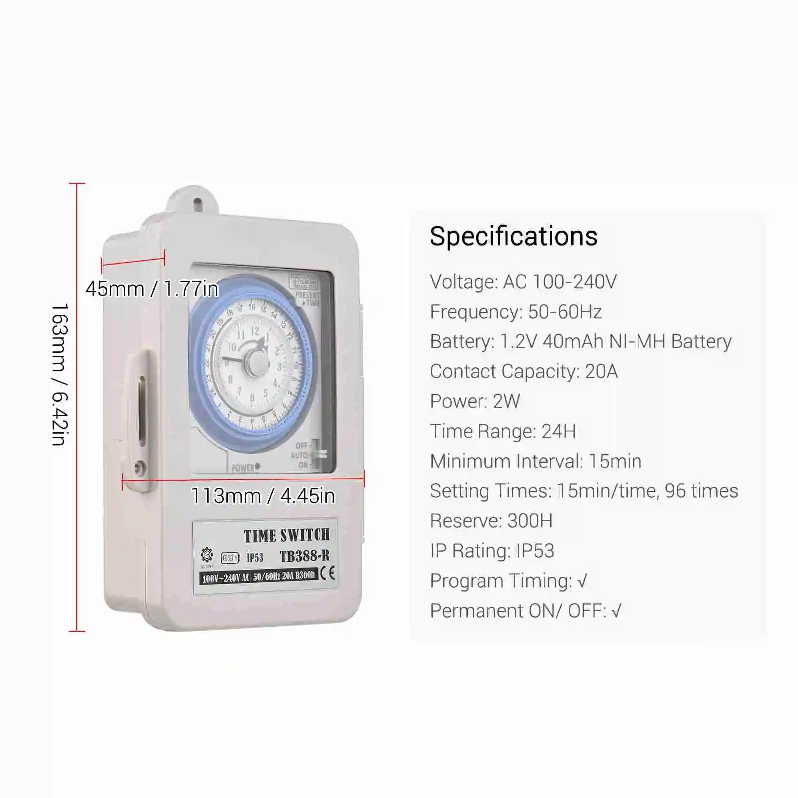 Mechanical 24 Hours Timer Switch IP53 Rating Programmable Electrical Timer Switch Box AC 100-240V 15 Minutes Interval 96 Times Peaceful Pleasures Health and Wellness