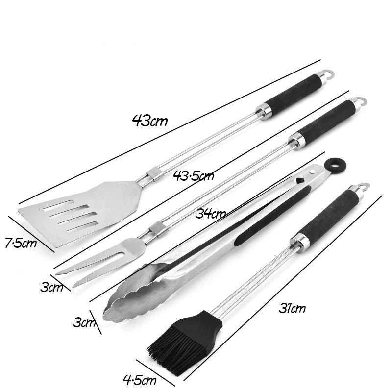 4-Piece Stainless Steel BBQ Tool Set with Oxford Carry Bag | Outdoor Grilling & Camping Accessories Kit