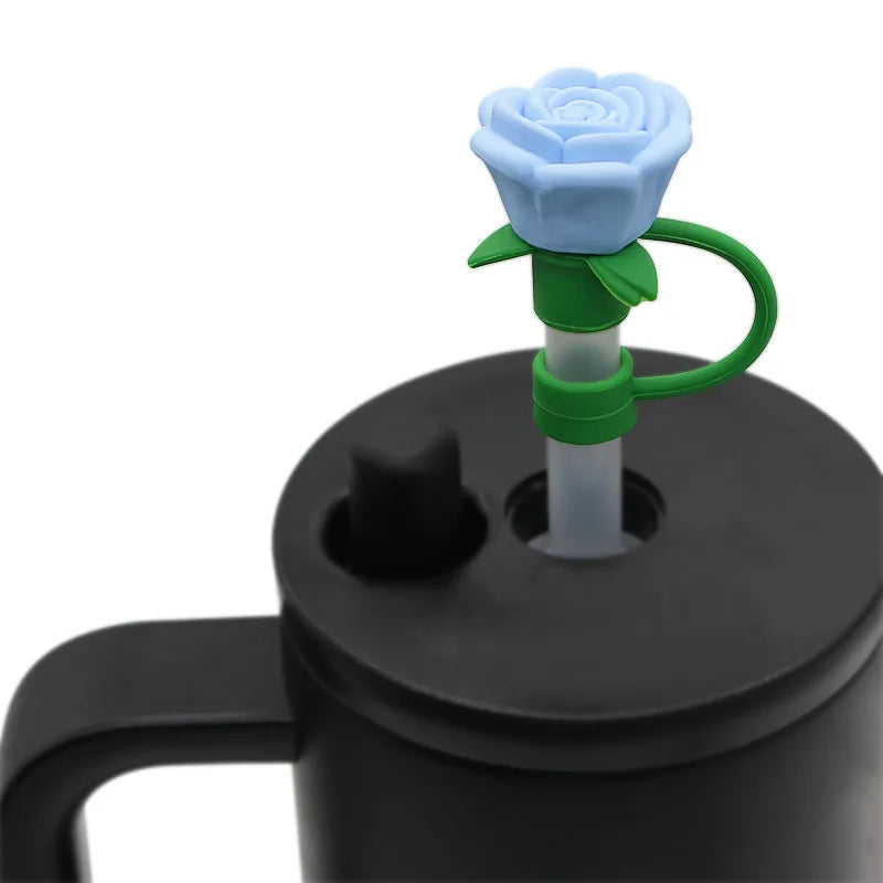 Hot 9-10mm Rose Flower Straw Cover for Stanley Large Silicone Diameter Heat-resistant Dust Proof Straw Plug Cap Cup Accessorie Peaceful Pleasures Health and Wellness D