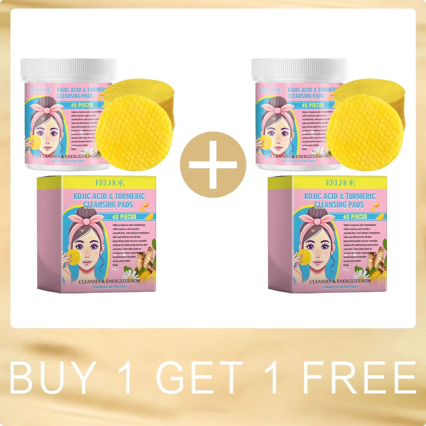 EELHOE Turmeric Kojic Acid Cleansing Pads 40pc | Brightening