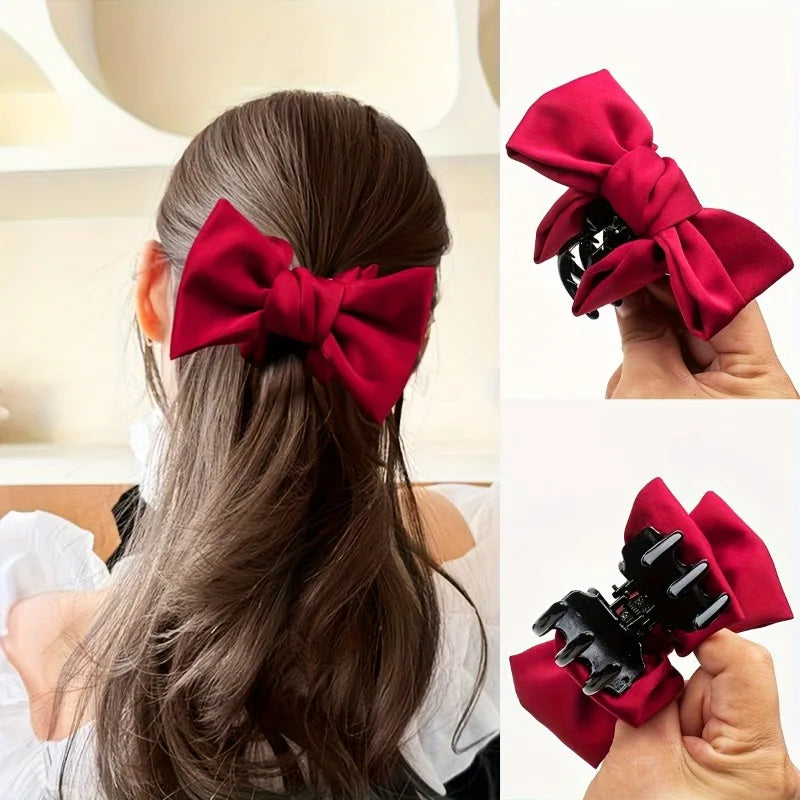 3-Pack Satin Bow Hair Clips | Large Firm Disc Grip for Women