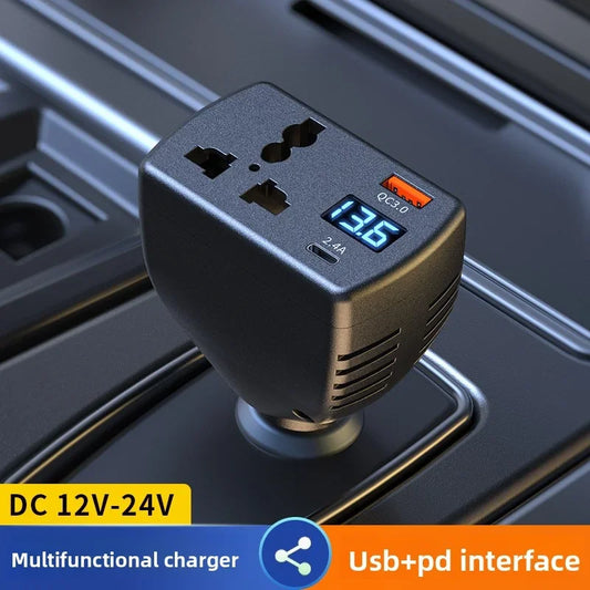 150W Car Power Inverter DC 12V to AC 220V Adapter with QC3.0 USB-C Charger Digital Display 3-in-1 Multi-Port Car Charger Peaceful Pleasures Health and Wellness