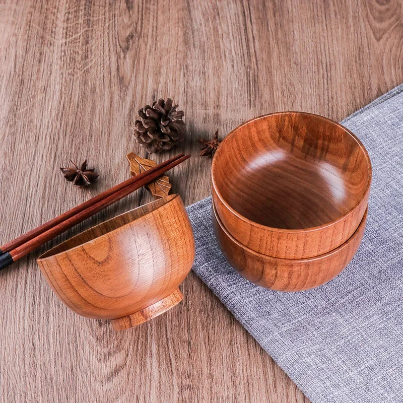 Japanese Style Acacia Wooden Bowl for Children's Dining Anti DropBowl Exclusive Wooden Bowl Retro Home Tableware Set Salad Bowl Peaceful Pleasures Health and Wellness