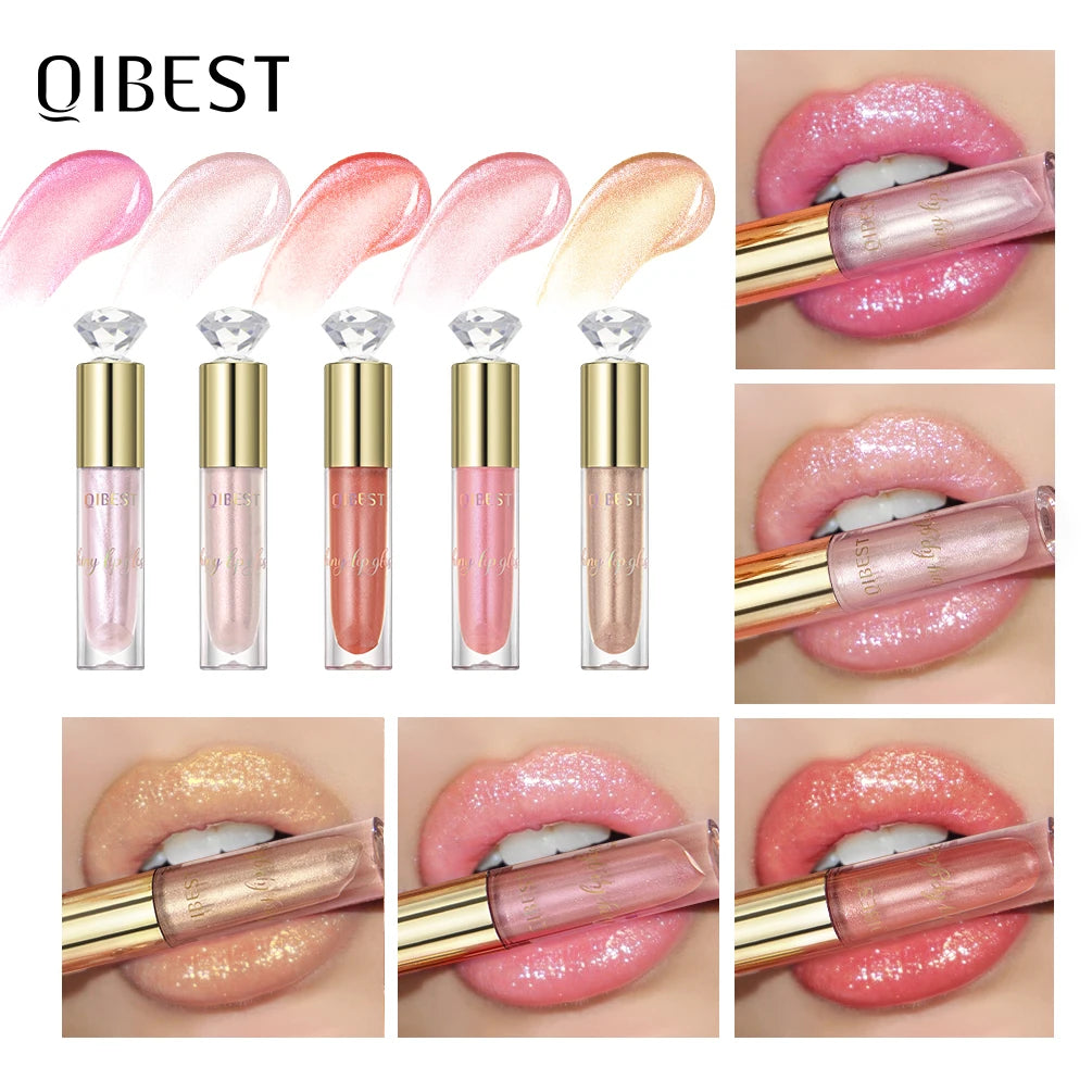 QIBEST Glitter Lip Glaze Shimmer Diamond Lip Gloss Long Lasting Liquid Lipstick Makeup Lip Oil Tint Moisturizing Lips Makeup Peaceful Pleasures Health and Wellness