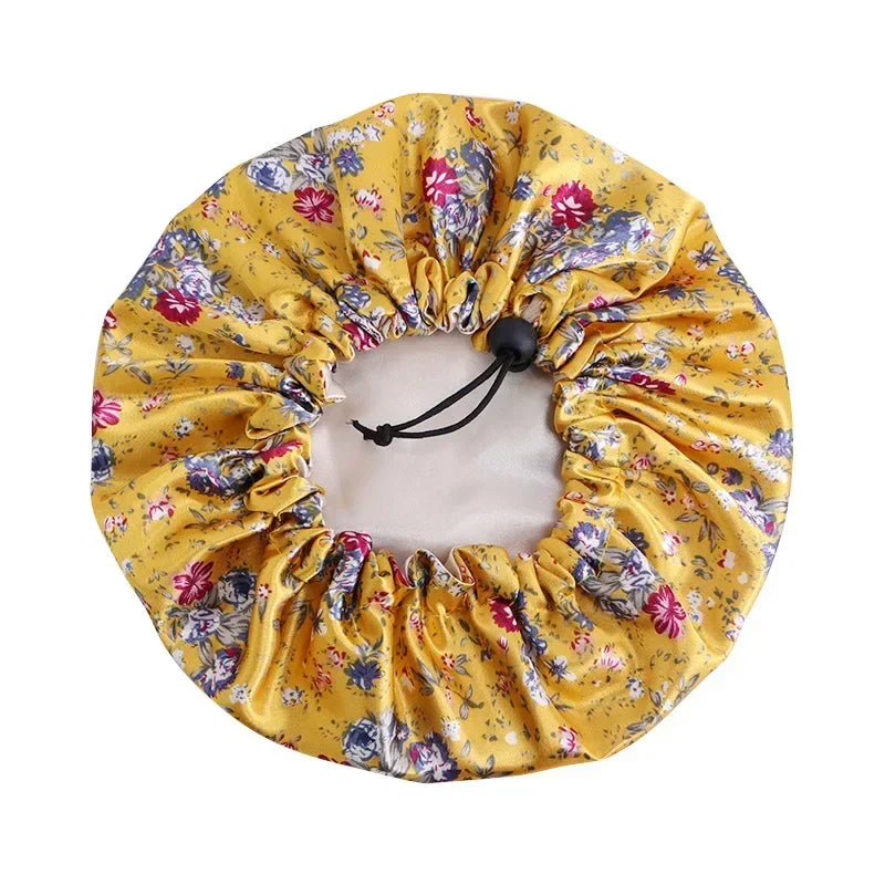 Kids Adjustable Double-Layer Satin Shower Cap & Nightcap