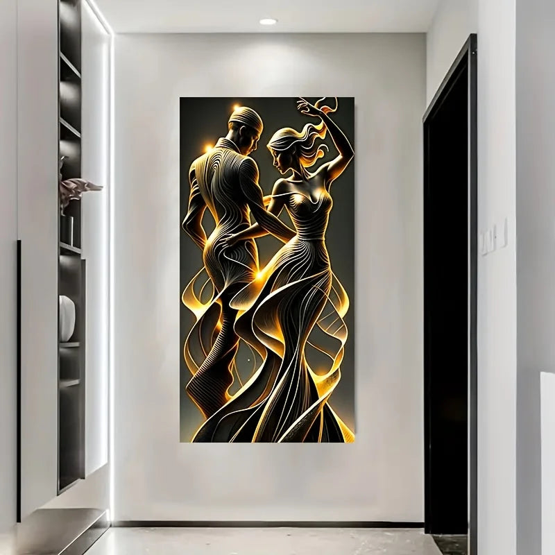 1pc Frameless Abstract Lovers Wall Art Canvas, Modern Golden and Black Love Theme Poster, for Bedroom, Living Room Home Decor Peaceful Pleasures Health and Wellness