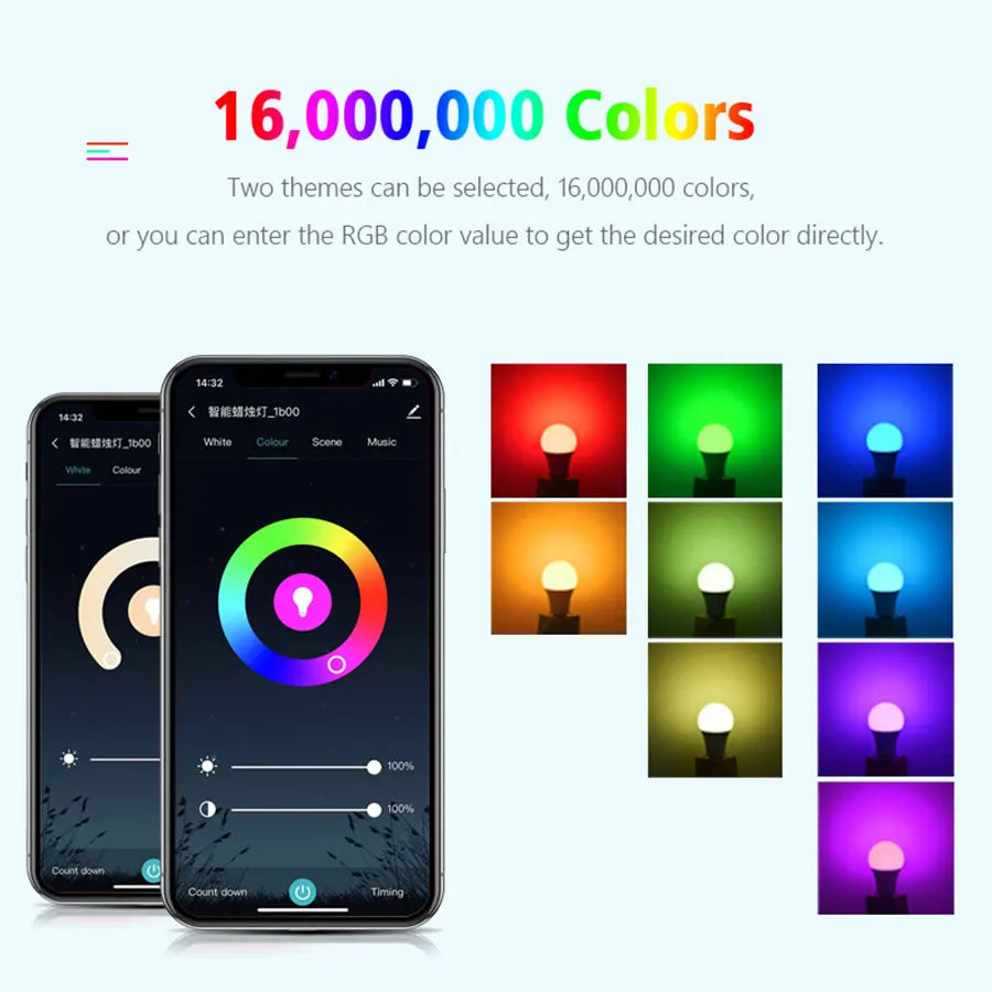220V 5W 7W 9W Tuya WiFi Smart Bulb E14 candle Light Dimmable RGB Lamp Smart Life APP Alexa Google Assistant Home Voice Control Peaceful Pleasures Health and Wellness