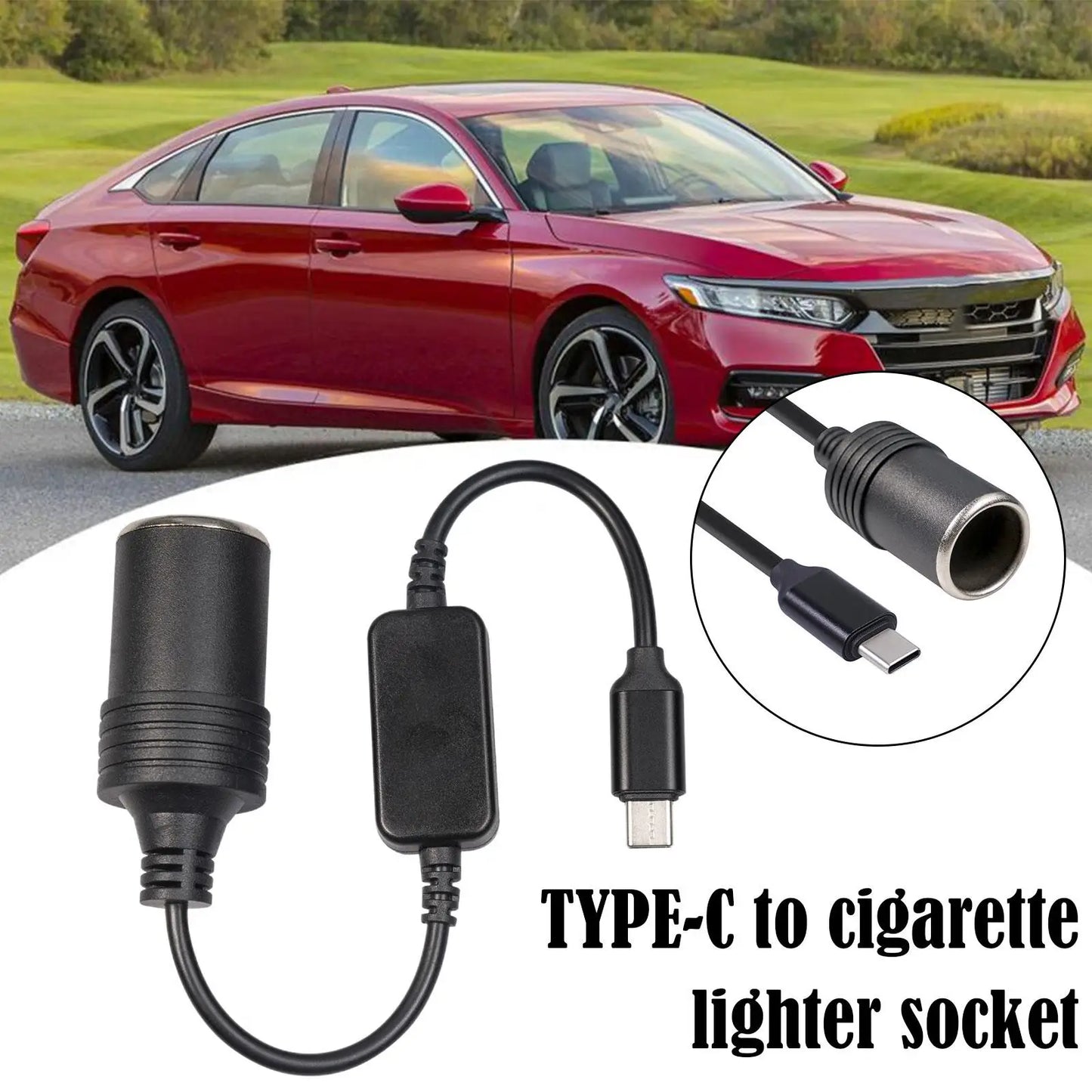 Type C Male To 12V Car Cigarette Lighter Socket Female Converter Cable12V USB-C Port Power Converter Peaceful Pleasures Health and Wellness