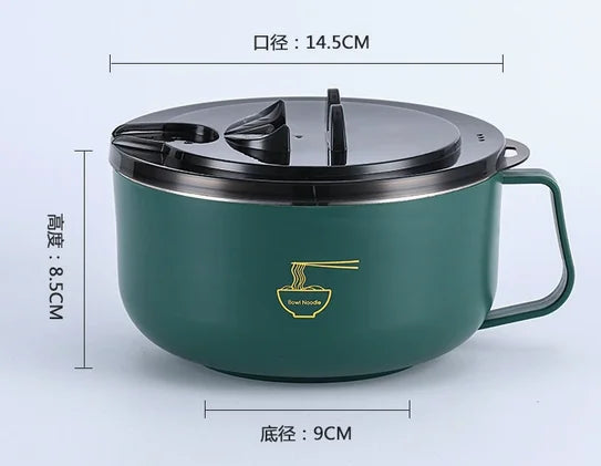 Stainless Steel Noodle Bowl with Drainable Lid Large Capacity Student Dorm Lunch Box Portable Office Food Bowl Kitchen Storage T Peaceful Pleasures Health and Wellness L