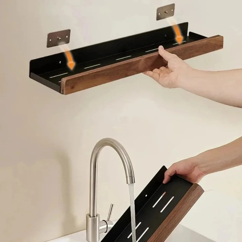 Nordic Wall Mounted Bathroom Storage Rack | Wood & Aluminum