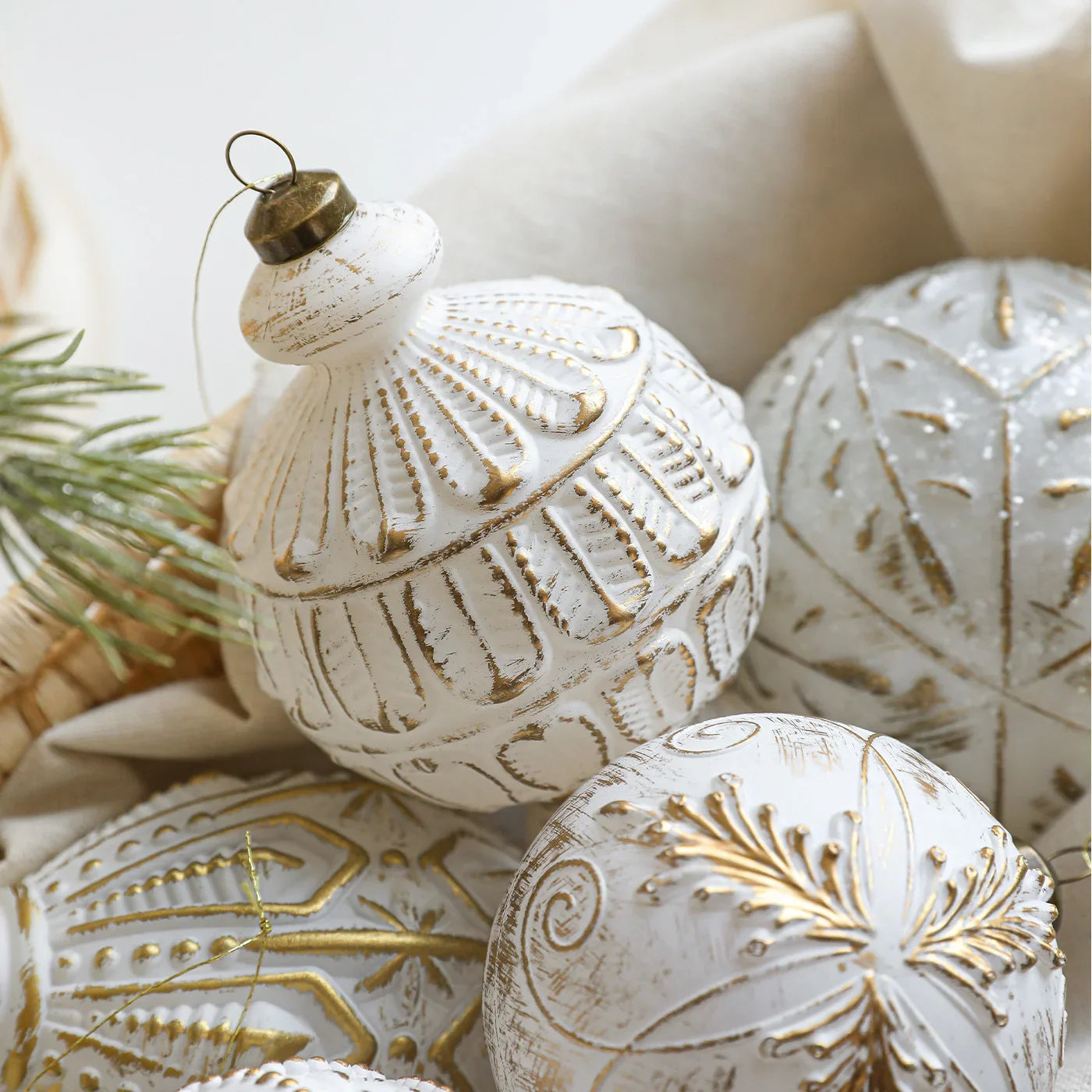 White Gold Matte Christmas Ball Ornament | Snowflake Pendant