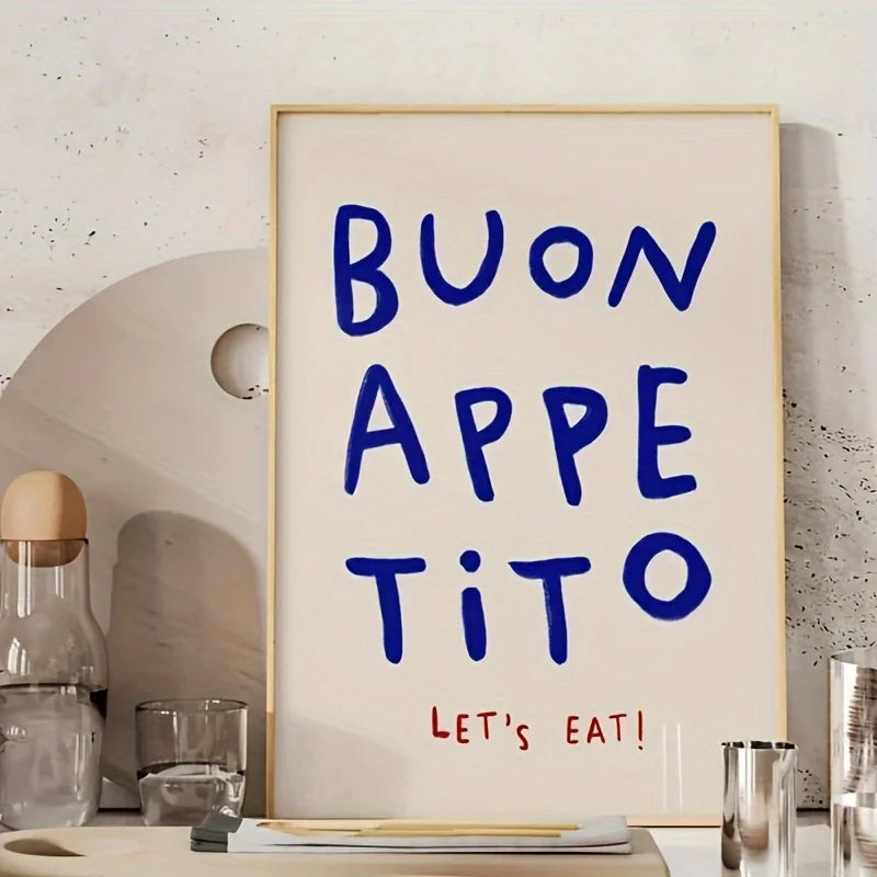 Buon Appetito Let's Eat Canvas Wall Art Frameless Modern Print Poster for Kitchen & Dining Room, Home Wall Aesthetic Decoration Peaceful Pleasures Health and Wellness ZLH4671 20x30cm Unframed