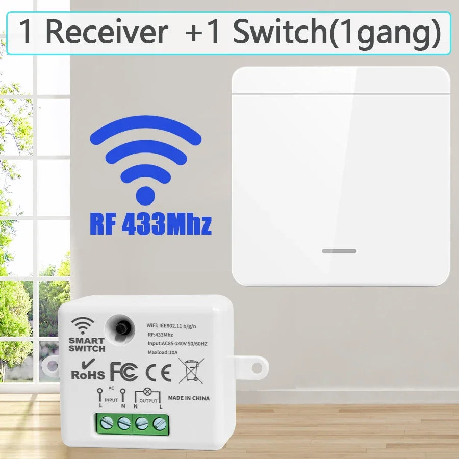 Wireless Light Switch Receiver RF 433MHz Remote Control Light 1/2/3 Gang Wall Panel Switch for LED Light Bulb Chandelier 10A Peaceful Pleasures Health and Wellness 1 Receiver 1 Switch
