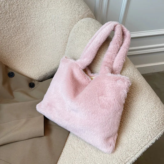 Soft Faux Fur Shoulder Bag Versatile Cute Tote Bag with Purses Female Handbags Women Fluffy Stylish Crossbody Small Square Bag Peaceful Pleasures Health and Wellness