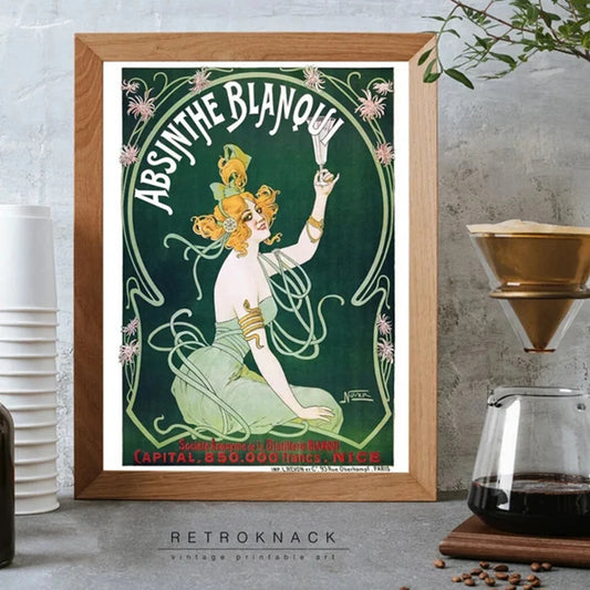 Retro Absinthe French Ad Canvas Wall Art Print | Bar Home Decor Canvas Wall Art Peaceful Pleasures Health and Wellness G5229 40x60cm Unframed