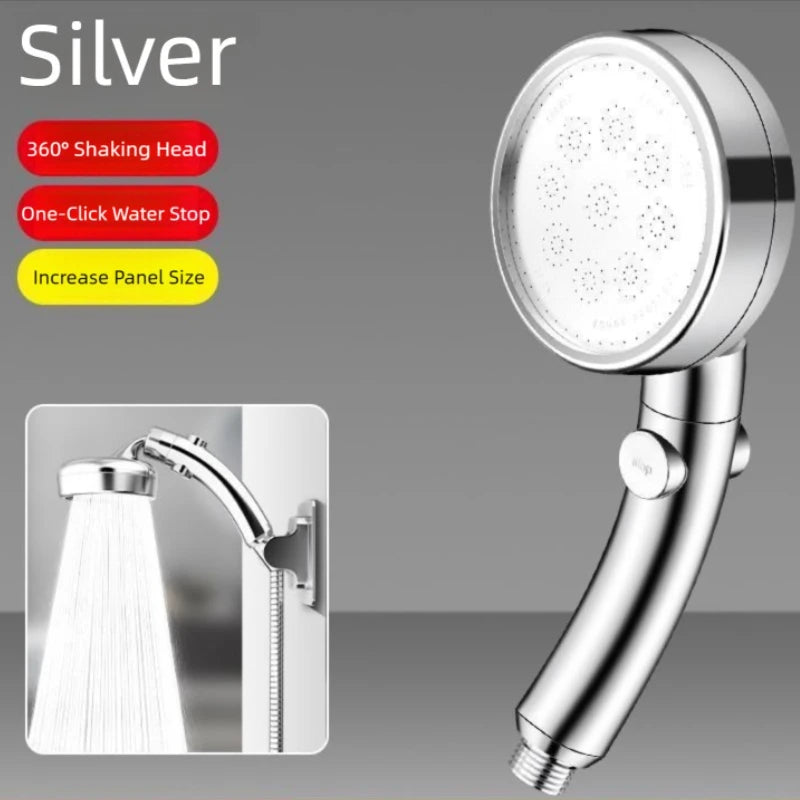 1pc Dual Modes Shower Head With Stop Button Booster Shower Head Handheld Rainfall Showerhead Faucet Bathroom Accessories Peaceful Pleasures Health and Wellness Silver