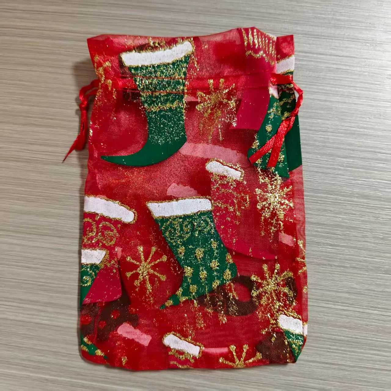 Christmas Drawstring Mesh Gift Bags | Organza Set 3 or 5 Pcs
