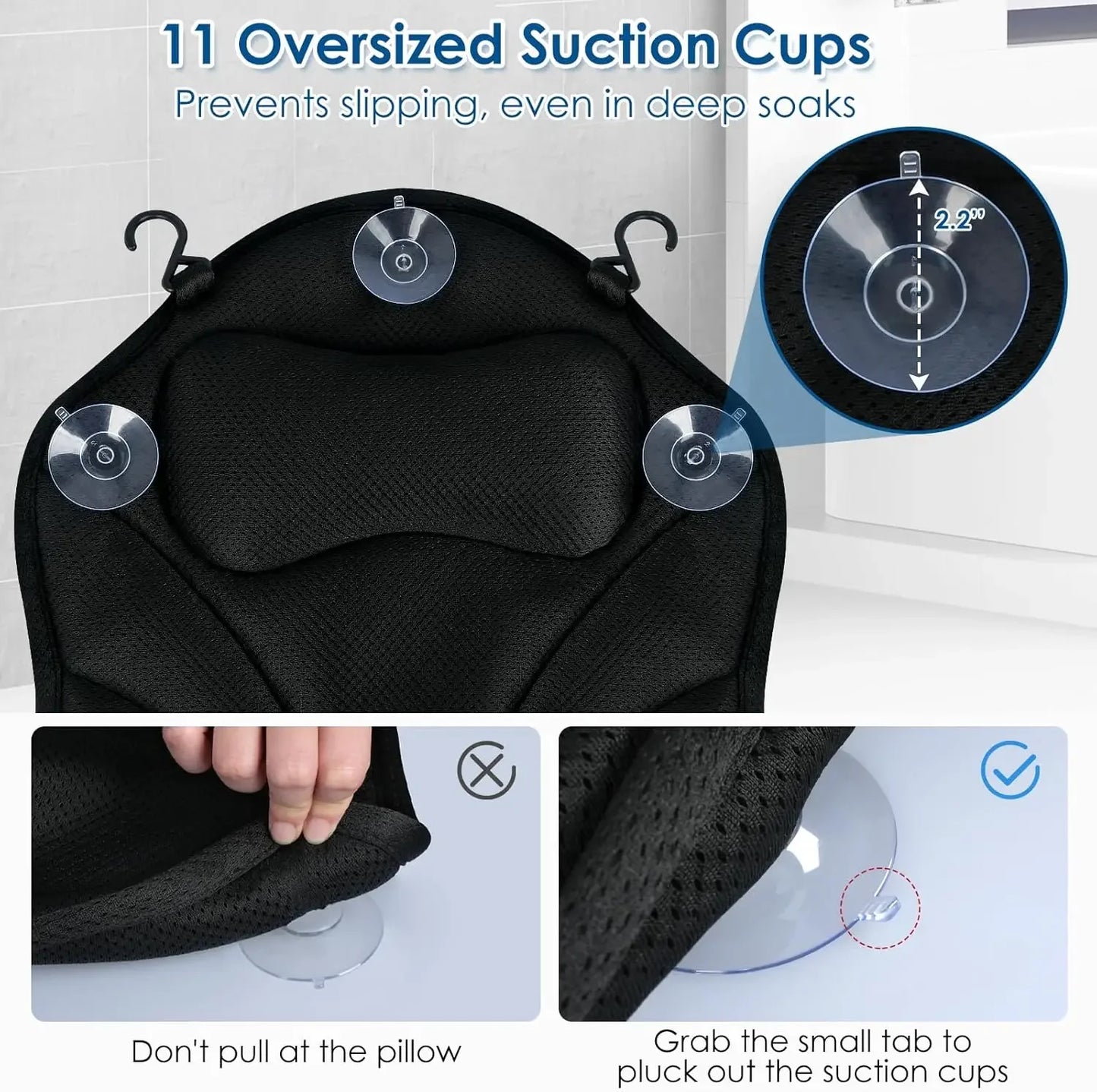 Full Body Bathtub Pillow with Ergonomic Support, Non-Slip Suction Cups & Dual Hooks for Relaxation, 51'' x 17'' Peaceful Pleasures Health and Wellness