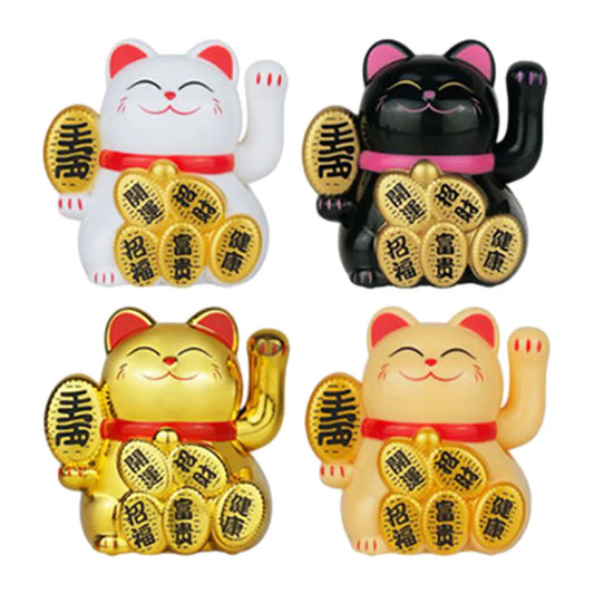Lucky Cat Ornament Solar Car Waving Bonsai Decoration Home Feng Shui Peaceful Pleasures Health and Wellness