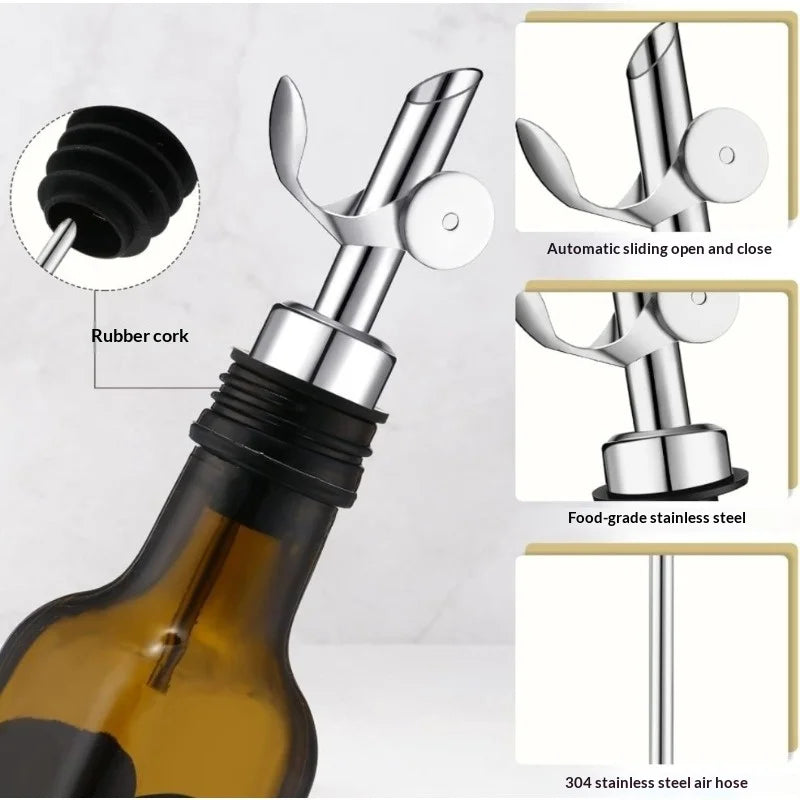 New Stainless Steel Wine Pour Nozzle, Weighted Automatic Opening, Automatic Cover Gravity Flip, Olive Oil Vinegar Bottle Stopper Peaceful Pleasures Health and Wellness