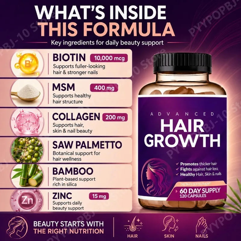 Hair Growth Vitamins for Women | Biotin 10000mcg + Collagen