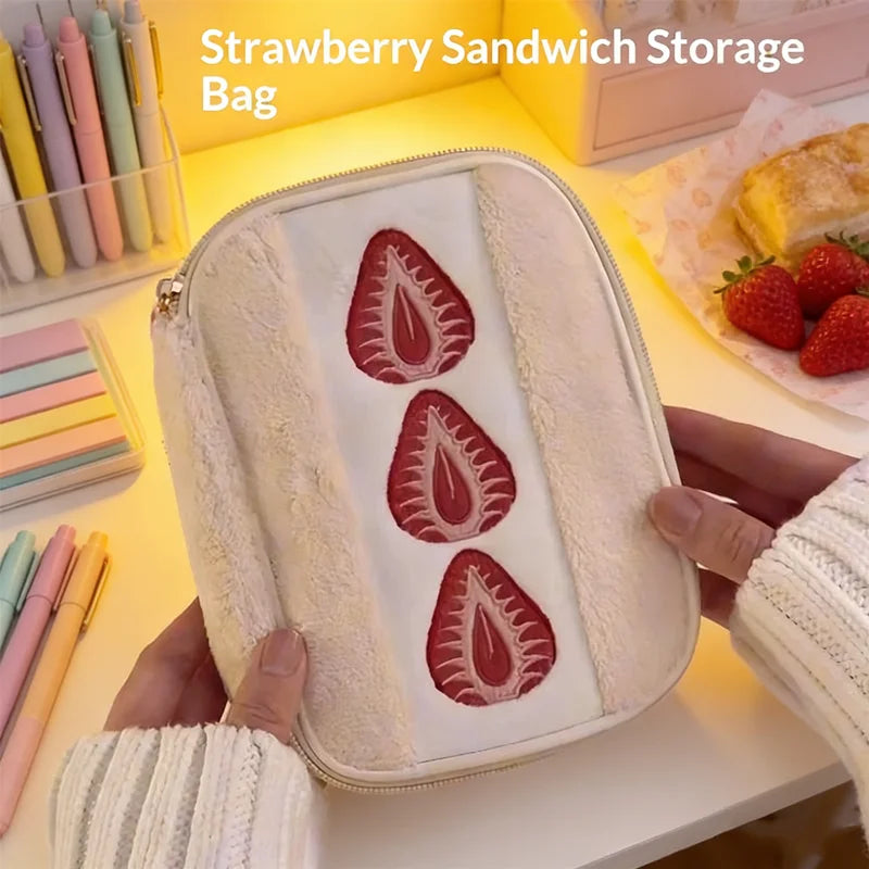 Strawberry Embroidery Organizer Pouch | Pencil & Cosmetic Bag