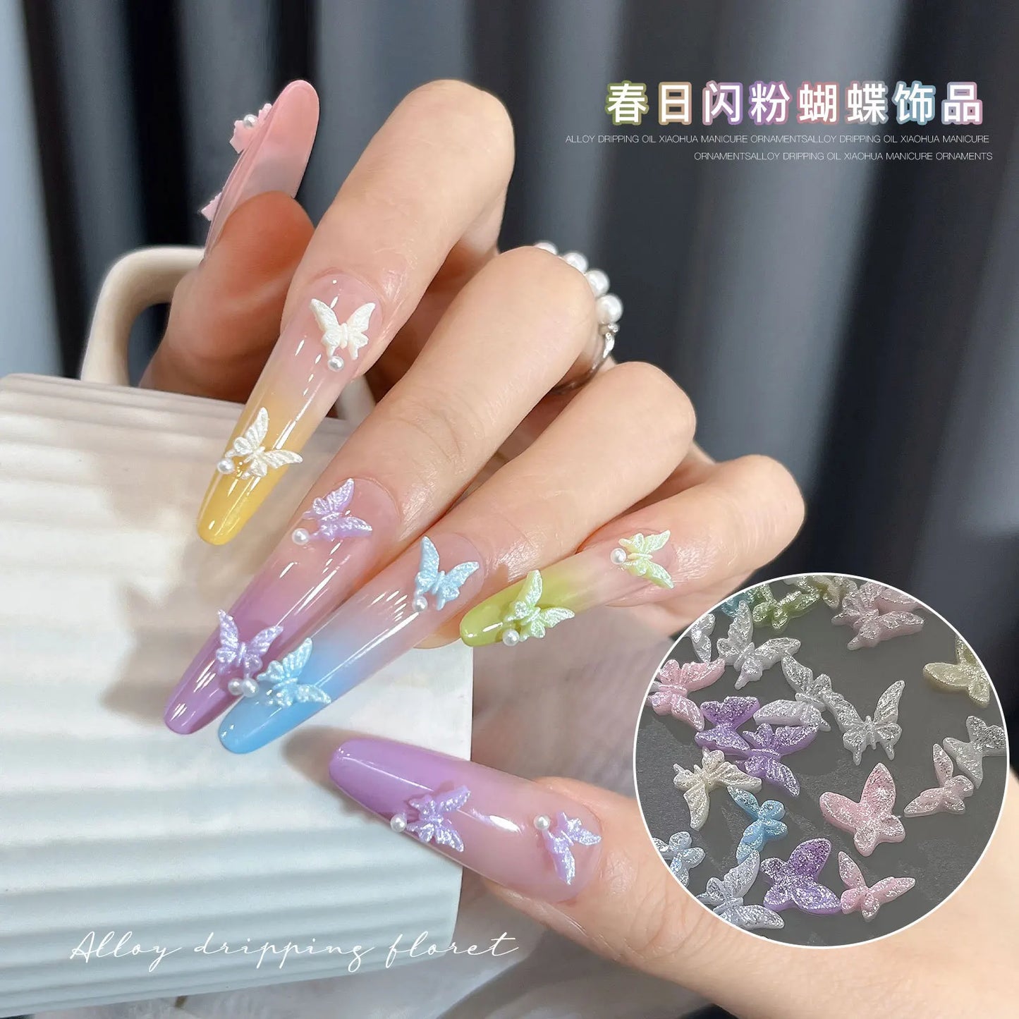 50pcs 3D Glitter Butterfly Nail Charms | Resin Nail Art Decor