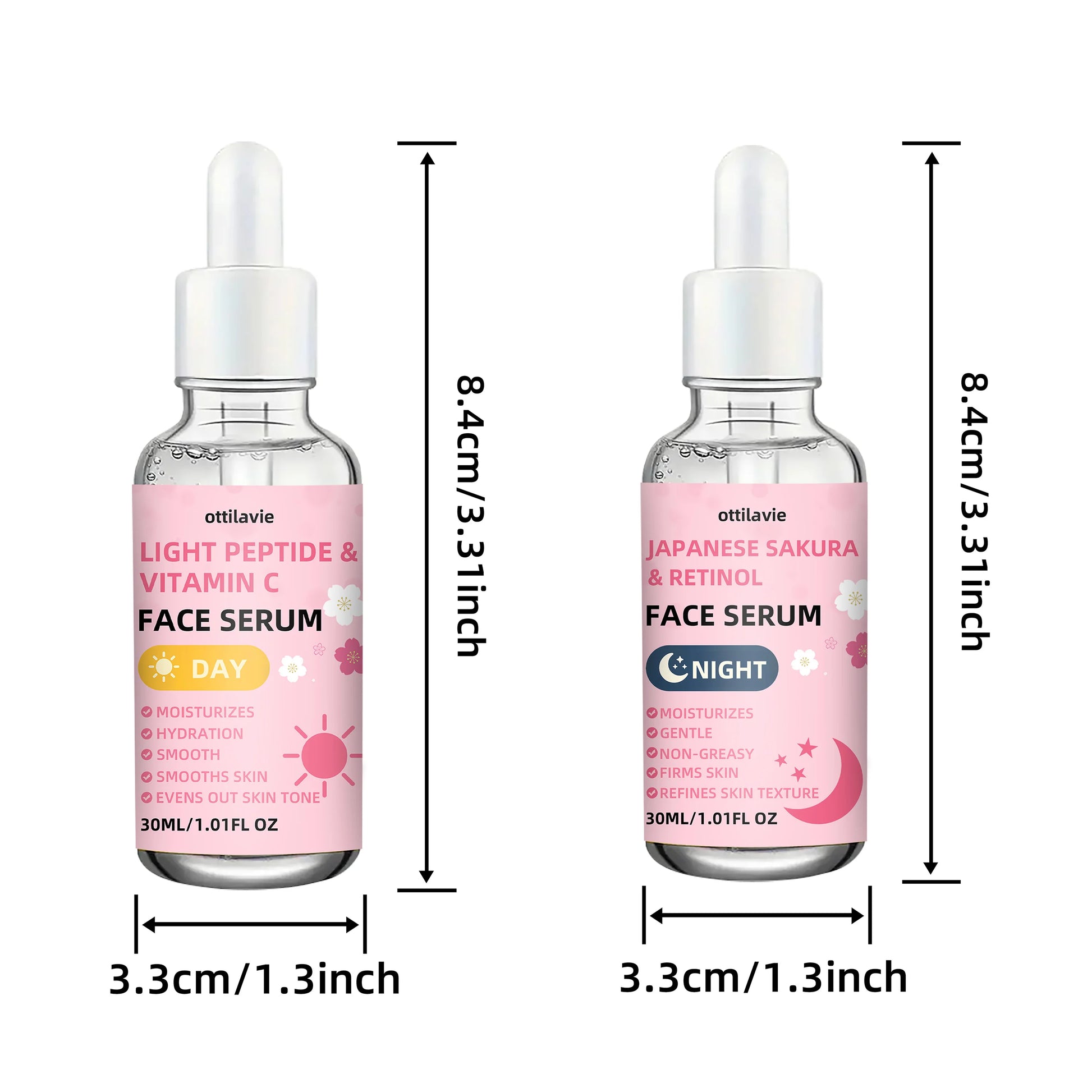 2pcs Japanese Sakura Retinol & Light Peptide VC Serum | 24H Hydration | Quick-Absorbing | For All Skin | Holiday Gift Peaceful Pleasures Health and Wellness 2pcs-30ml