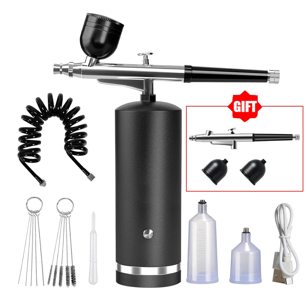 Airbrush with Compressor Airbrush Painting Mini Spray Gun for Painting Electric Paint Gun Airbrush Compressor Paint Spray Gun Peaceful Pleasures Health and Wellness Black Kit