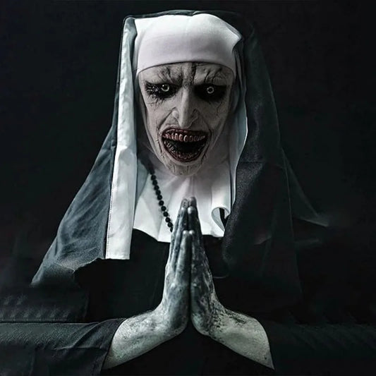 Scary Nun Halloween Horror Ghost Face Mask | Adult Cosplay Halloween Costume Mask Peaceful Pleasures Health and Wellness